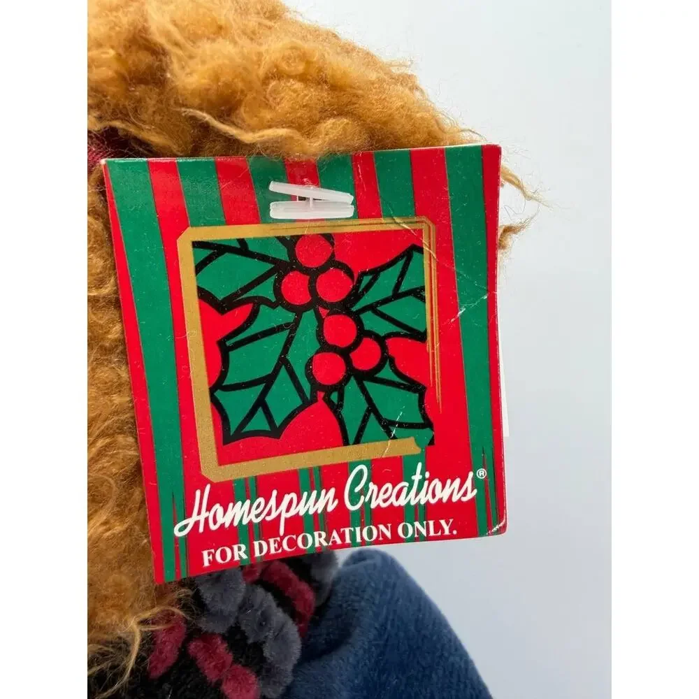 Vintage Homespun Creations Teddy Bear Plush Christmas Decor Doll Scarf